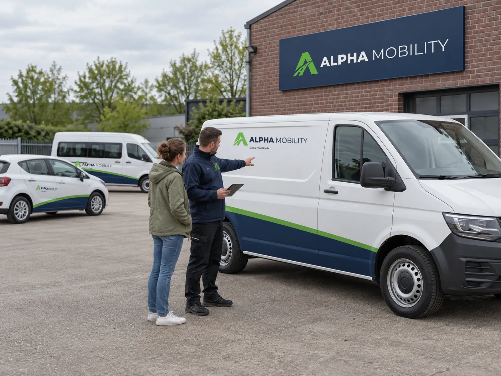 Übergabe eines Transporters auf dem Hof